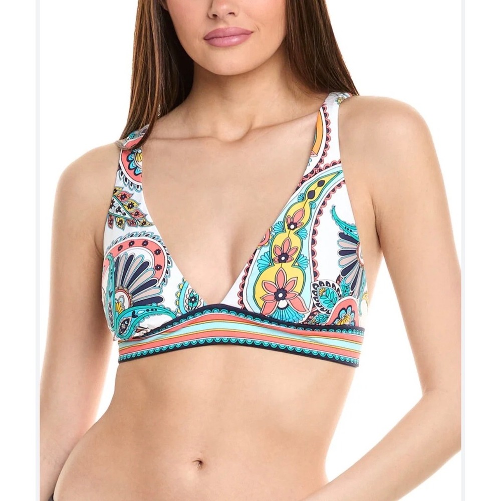 La Blanca Paisley Triangle Bikini Top Multi Color Size 10 Beachwear NEW